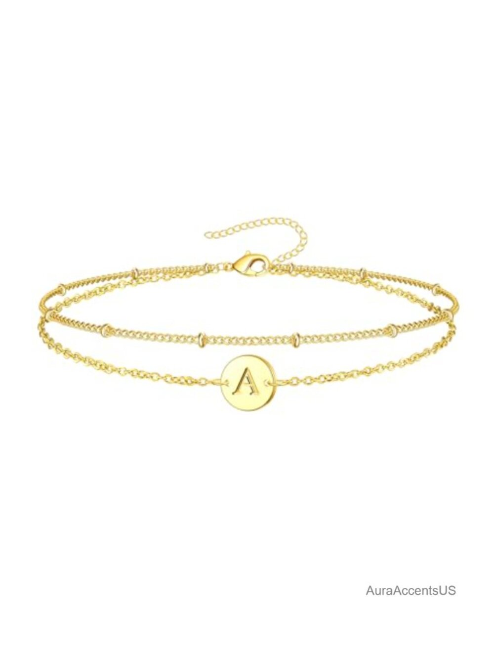 Personalized Gold Initial Bracelet Monogram Charm 14K Gold Plated Dainty